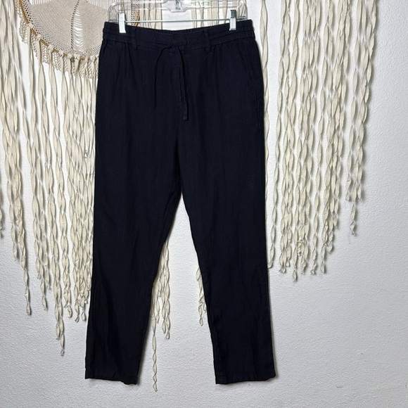 Vince Navy Linen Tapered Leg Zip and Elastic Waist Size Small - Picture 1 of 10